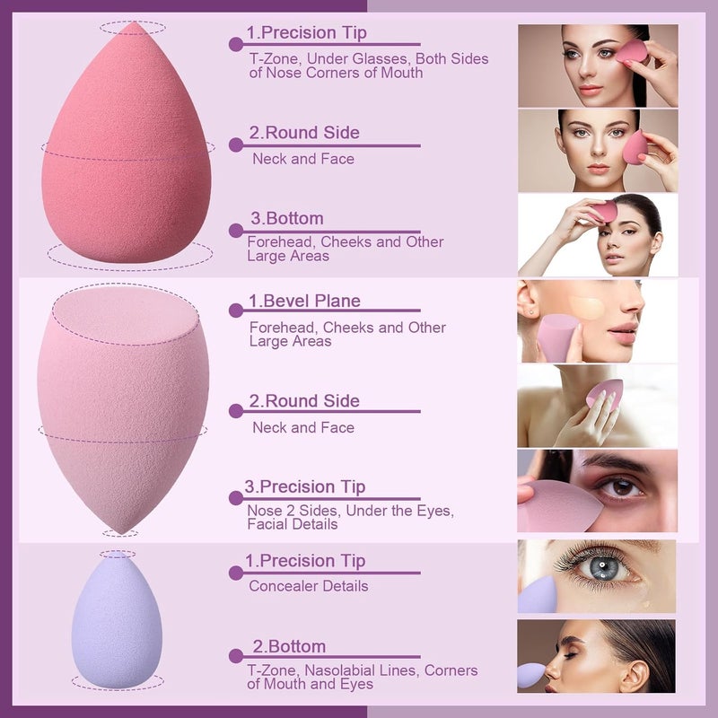 AuraRay 17PCS Makeup Sponge Set for Foundation with 6PCS Powder Puff, 3PCS Mini Makeup Sponges, 3PCS Foundation Mini Make Up Sponge Puff and 1PCS Make Up Sponges Holder - Image 3